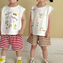 將圖片載入圖庫檢視器 XZ260944TG-夏季｜純棉條紋｜背心短褲套裝
