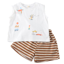 將圖片載入圖庫檢視器 XZ260944TG-夏季｜純棉條紋｜背心短褲套裝
