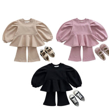 Load image into Gallery viewer, Y8404TG- Lantern Sleeve Girls Temperament Top + V Flared Pants Set 
