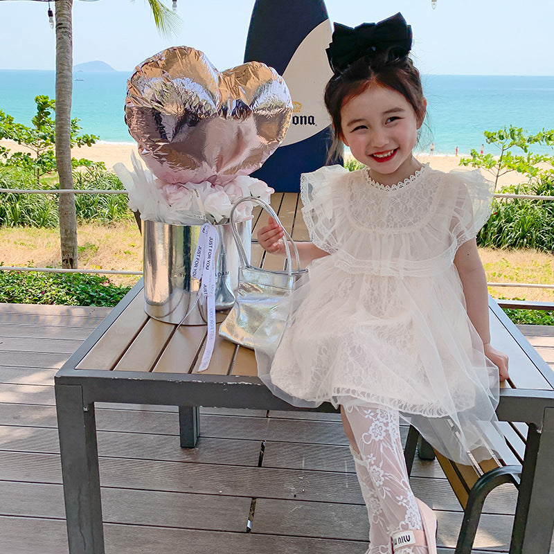 51901DS-Summer Korean style flying sleeves fluffy mesh dress 