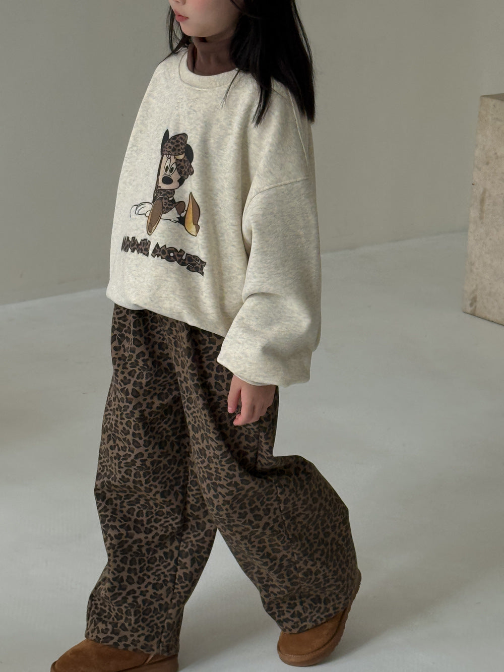 2025D80PA-冬季韓版豹紋加絨直筒長褲