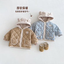 Load image into Gallery viewer, ZDW5241SE-冬季加厚絎線小熊連帽棉服外套

