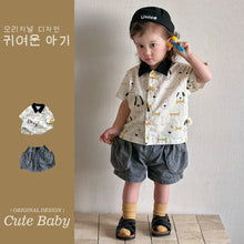 將圖片載入圖庫檢視器 M627005TG-夏季｜狗狗印花｜牛仔短褲套裝
