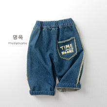 將圖片載入圖庫檢視器 25231PA-冬季韓版兒童抓絨口袋印花保暖牛仔長褲

