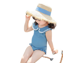 Load image into Gallery viewer, 2311LS-Girls&#39; gray-blue one-piece swimsuit + swimming cap set 
