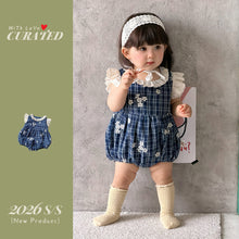 Load image into Gallery viewer, 629256LS-夏季｜格紋刺繡｜女童飛袖連身爬服

