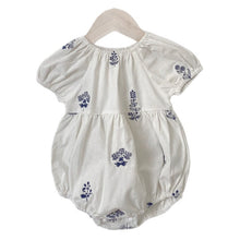 Load image into Gallery viewer, Y9574LS-Summer retro high-grade solid color embroidery puff sleeve bodysuit 
