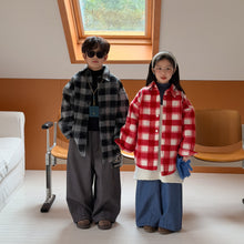 將圖片載入圖庫檢視器 2025D200SE-冬款韓版加棉格子 毛呢中長外套
