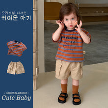 將圖片載入圖庫檢視器 M627050TG-夏季｜條紋工裝｜短褲套裝
