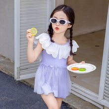 Load image into Gallery viewer, 25103LS-Summer children&#39;s back skirt one-piece swimsuit + swimming cap 
