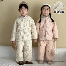 Load image into Gallery viewer, DZ250644TG-秋冬季韓版夾棉加絨開襟排扣兩件套裝
