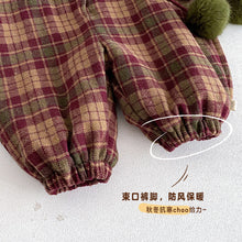 將圖片載入圖庫檢視器 ZDK5616LS-冬季格子加厚夾棉背帶連體褲&amp;針織上衣
