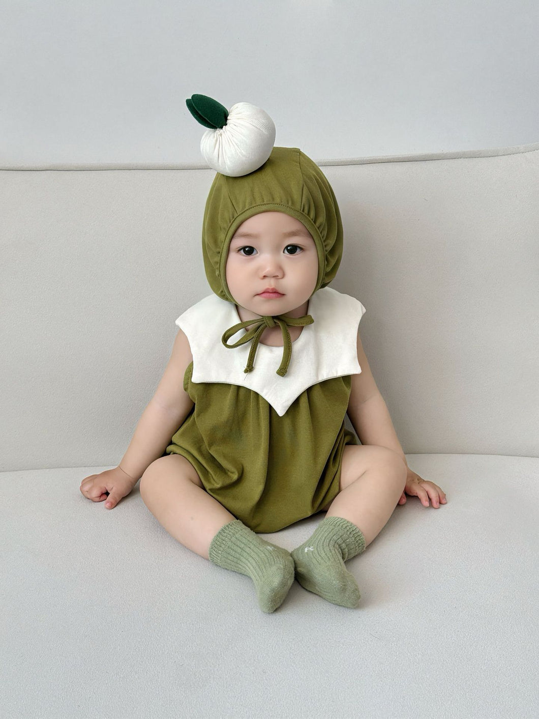 51406LS-Summer Korean Onion Shape Sleeveless Bodysuit + Hat 