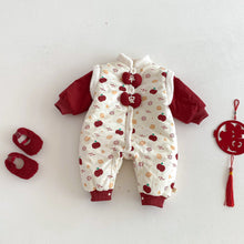 將圖片載入圖庫檢視器 ZDL5682LS-冬季嬰幼兒喜慶中國風拼色加絨連體衣
