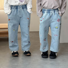 Load image into Gallery viewer, QK250621PA-秋季兒童刺繡牛仔長褲
