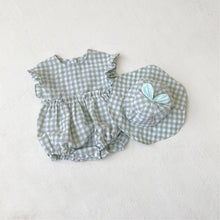 Load image into Gallery viewer, Y9551LS-Summer Girls&#39; Lotus Sleeve Plaid Bodysuit + Sun Hat 

