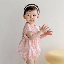 Load image into Gallery viewer, Y9551LS-Summer Girls&#39; Lotus Sleeve Plaid Bodysuit + Sun Hat 
