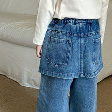 將圖片載入圖庫檢視器 DK250688PA-秋冬季抓絨假兩件牛仔款褲
