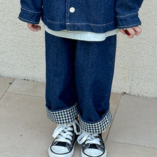 Load image into Gallery viewer, QW240058SE-Autumn checkered denim jacket &amp; denim trousers
