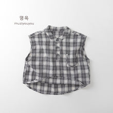 將圖片載入圖庫檢視器 25167SE-夏季兒童格紋無袖襯衫
