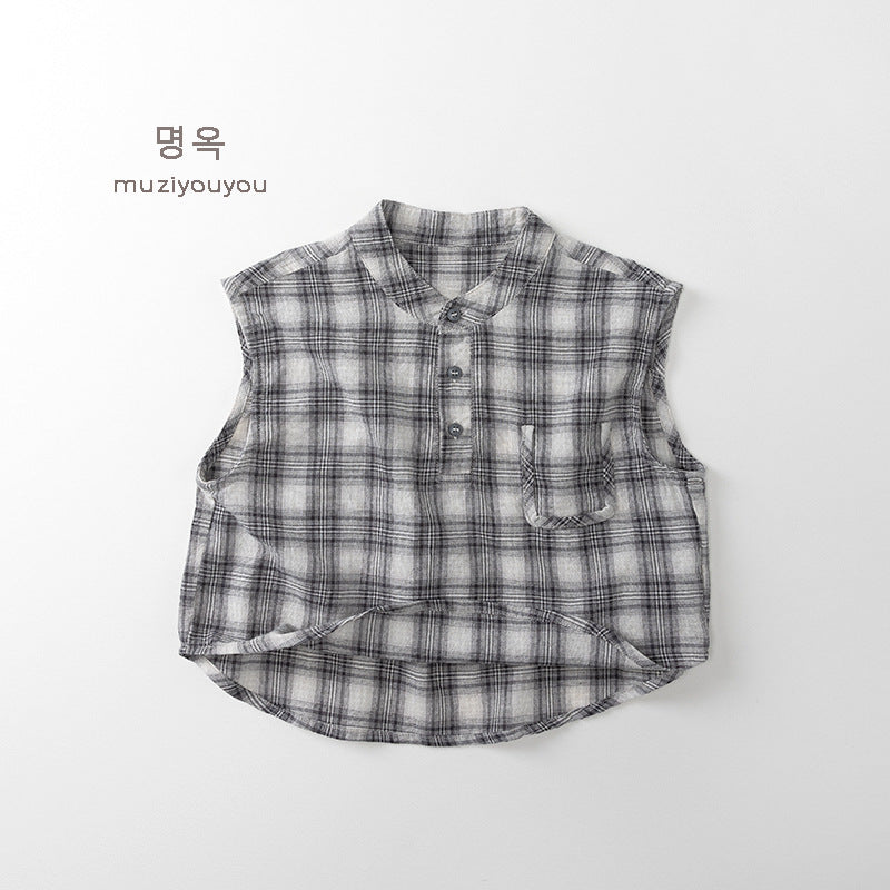 25167SE-夏季兒童格紋無袖襯衫