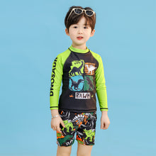 Load image into Gallery viewer, 1566TG-Children&#39;s long-sleeved sunscreen quick-drying dinosaur swimsuit + swimming cap 

