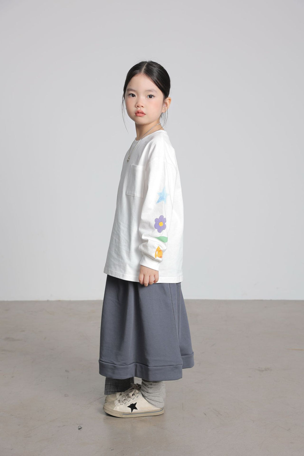 BB2526PCW-秋款日系小花長袖親子上衣