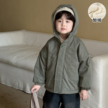 將圖片載入圖庫檢視器 DM250637SE-冬季加絨燈芯絨連帽保暖棉服外套
