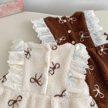 Load image into Gallery viewer, H10667LS-冬季蝴蝶結羊羔絨連體爬服&amp;刷絨上衣
