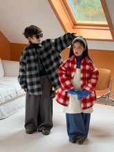 將圖片載入圖庫檢視器 2025D200SE-冬款韓版加棉格子 毛呢中長外套
