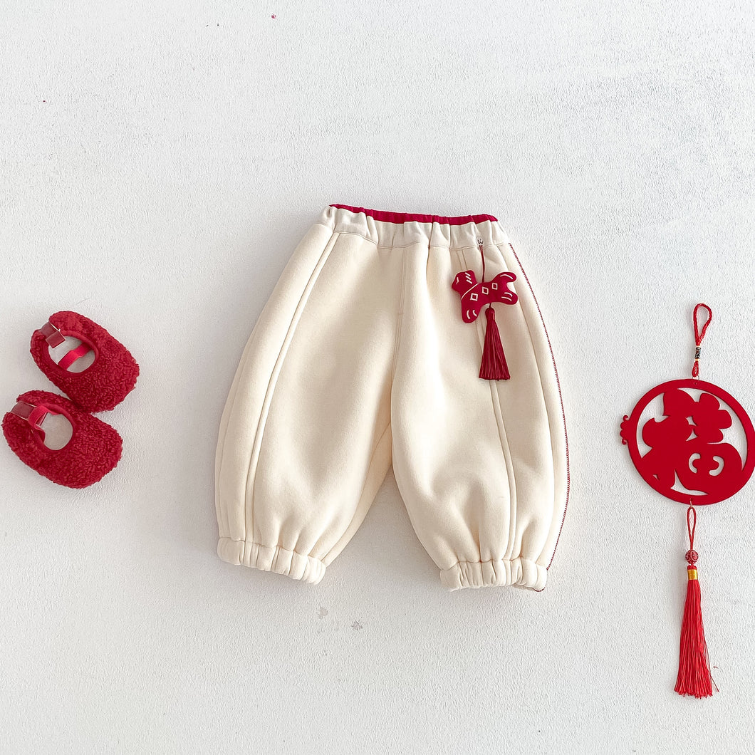 ZDK5705PA-冬季喜慶中國風小馬配飾加絨長褲