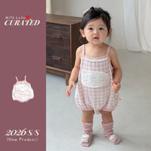 Load image into Gallery viewer, 629117LS-夏季｜顯白格子｜女童吊帶包屁衣
