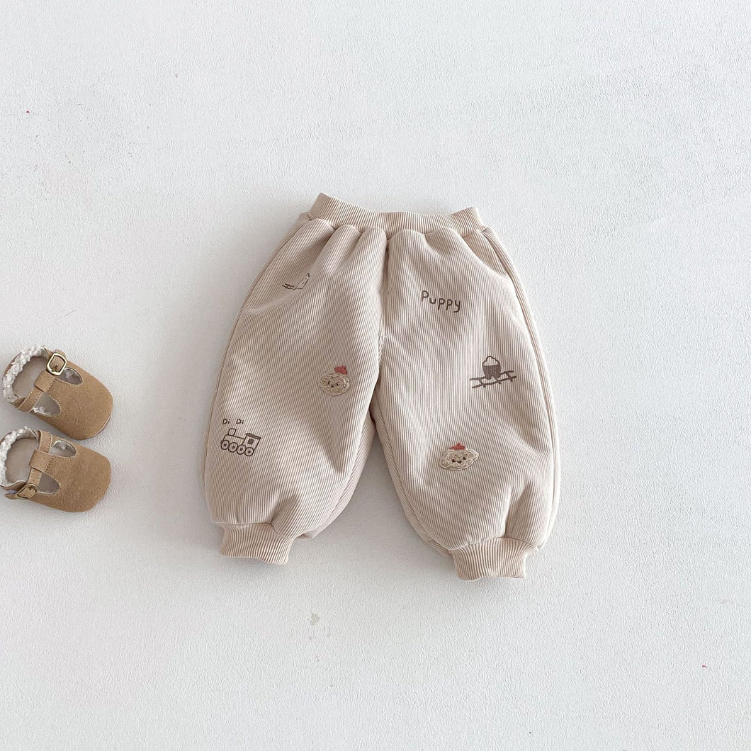 ZDK5281PA-冬季加絨涂鴉貼標休閒長褲