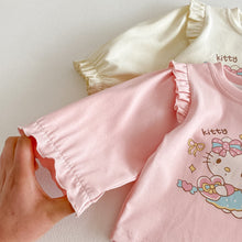 將圖片載入圖庫檢視器 ZCY6057SE-春季貓咪印花上衣｜女童卡通打底T恤
