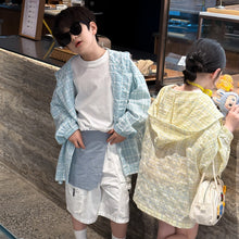 Load image into Gallery viewer, 2025X122SE-Summer Korean plaid hooded sun protection clothes for boys and girls 
