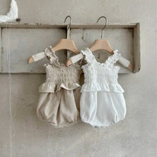 Load image into Gallery viewer, Y9550LS-Summer baby girl solid color ruffled sling princess bodysuit 
