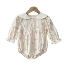 Load image into Gallery viewer, Y9410LS-Autumn A-type pure cotton pink bow print round neck bodysuit 
