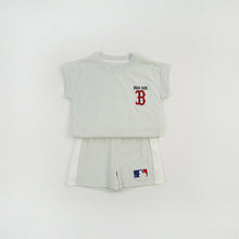 將圖片載入圖庫檢視器 626079TG-夏季｜MLB落肩拼色｜男童女童短袖套裝
