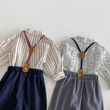 Load image into Gallery viewer, ZCY6094LS-春季條紋領結襯衫&amp;背帶褲
