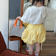 Load image into Gallery viewer, 2025X70TG-Summer Girls Korean Round Neck Casual Short Sleeve Cartoon Top + Solid Color Bubble Wide Leg Shorts 
