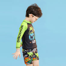 Load image into Gallery viewer, 1566TG-Children&#39;s long-sleeved sunscreen quick-drying dinosaur swimsuit + swimming cap 
