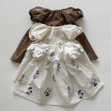 Load image into Gallery viewer, Y6521DS-Summer Girls Retro Solid Embroidered Puff Sleeve Dress 
