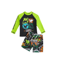 Load image into Gallery viewer, 1566TG-Children&#39;s long-sleeved sunscreen quick-drying dinosaur swimsuit + swimming cap 

