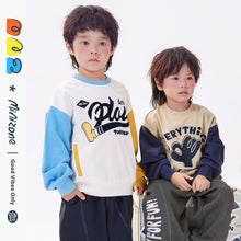 Load image into Gallery viewer, YM3502SE-Autumn and winter stitching sleeves terry loose contrast color round neck long sleeve top 
