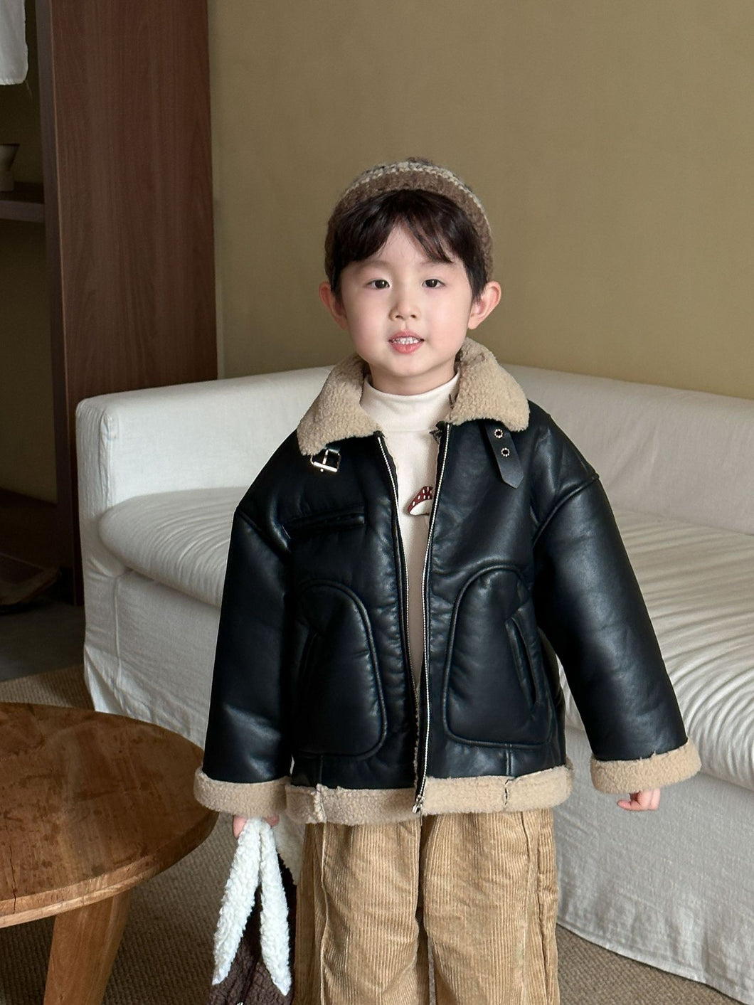 DW250663SE-冬季立領扣環羊羔絨皮外套