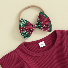 Load image into Gallery viewer, 21689LS-Autumn and winter girls&#39; ruffled Christmas print patchwork plaid skirt
