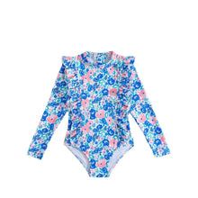 將圖片載入圖庫檢視器 9509LS-夏季歐美碎花兒童長袖防曬泳衣+泳帽
