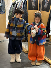 將圖片載入圖庫檢視器 2025D204SE-冬季韓版拼色格子加厚開襟排釦外套
