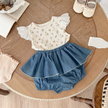 Load image into Gallery viewer, 51412SE-Summer Korean elastic floral ruffle sleeve vest top &amp; matching skirt 
