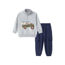 Load image into Gallery viewer, c071SE-Little maven歐美秋季高領拉鍊拼布刺繡動物上衣&amp;口袋長褲
